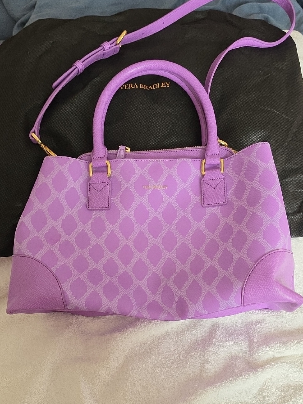 Vera Bradley Purple Lavender Patterned Satchel with Gold Hardware